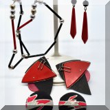 J133. 4 Pairs of red and black modernist earrings. - $28 